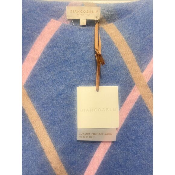 Bianco & Blu Italian Mohair Wool Blend Argyle Knit Sweater Pink Blue Tan Size S - Picture 3 of 4